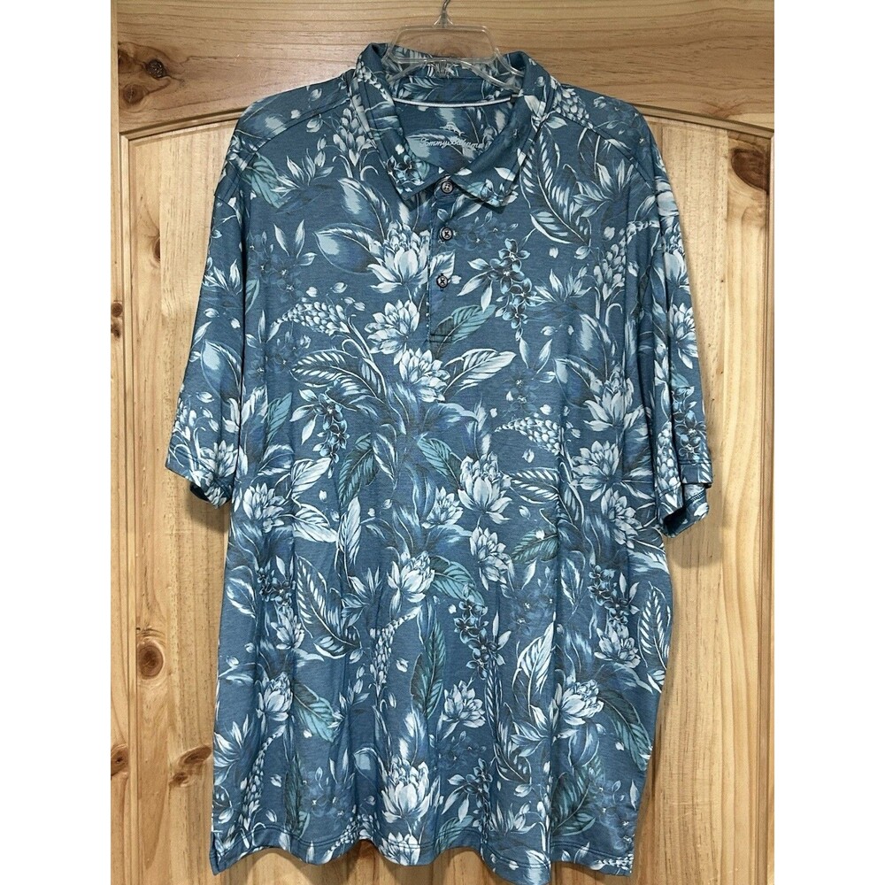 Tommy Bahama Teal Hibiscus Print Polo Men’s 2XLB NWOT Pima Cotton Beach Hawaiian